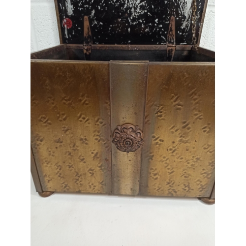 732 - A Wood and Brass Firebox with Fleur De Lys Motif