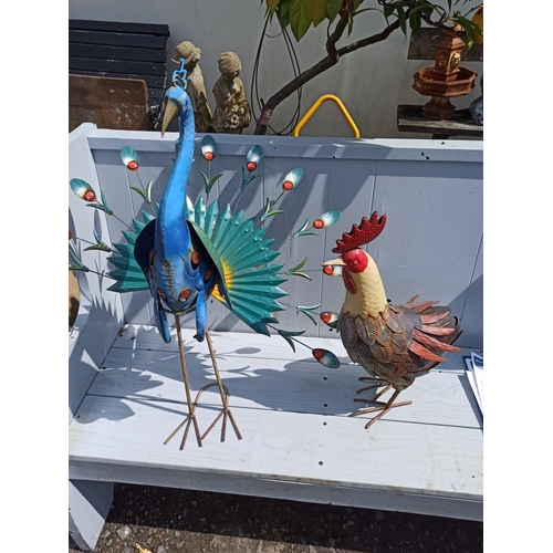 773 - Strutting Peacock and Hen Garden Bird Ornaments x 2