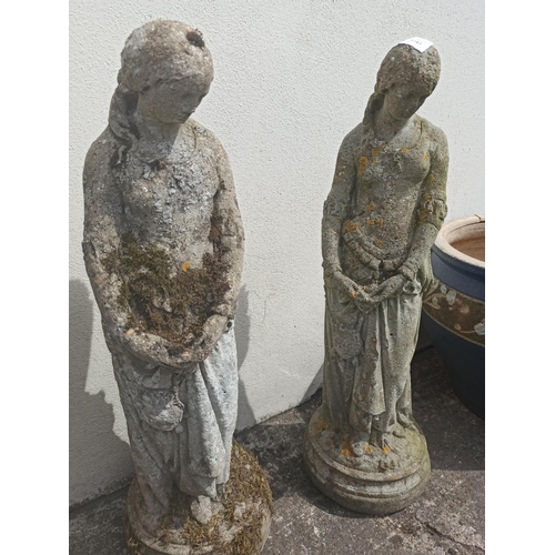 6 - 2 x Stone Statues of Ladies 58cm H x 18cm