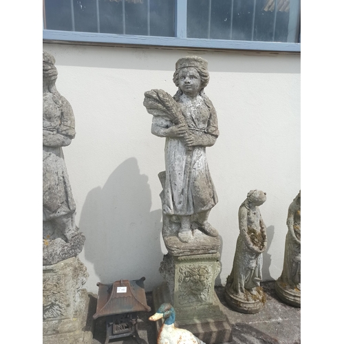 4 - Pair of Matching Girl with Sheaf Stone Statues with Bases 114cm x 31cm x 31cm