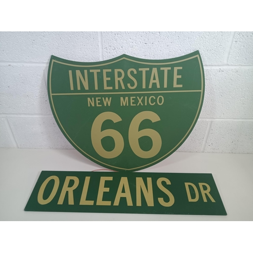 55 - 2 x Handpainted Wooden Signs : Interstate New Mexico 66 and Orleans Drive