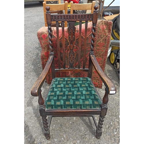 95 - Carved Oak Chair 115cm x 57cm x 58cm