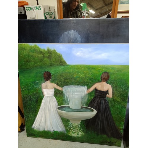 748 - Painting of a Lady by a Fountain 100cm x 100cm