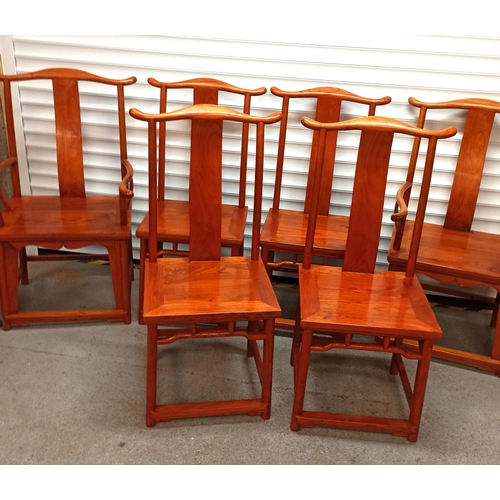 346 - A Set of 6 x Chinese Pearwood Dining Chairs ( 2 Carvers)