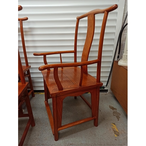 346 - A Set of 6 x Chinese Pearwood Dining Chairs ( 2 Carvers)