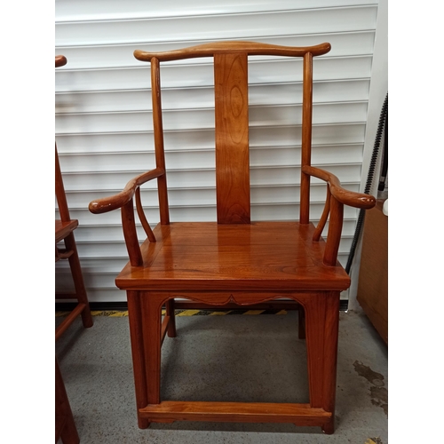 346 - A Set of 6 x Chinese Pearwood Dining Chairs ( 2 Carvers)