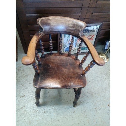 336 - A Victorian Elm Bow Back Captains Chair