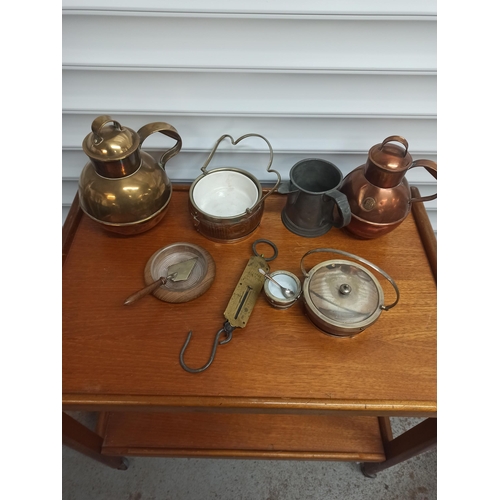 198 - Box of Oddments Including Silver Plate, Copper , Brass and Pewter Items