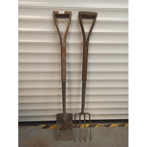 71 - Joseph Bentley Long Wooden Handled Fork and Spade