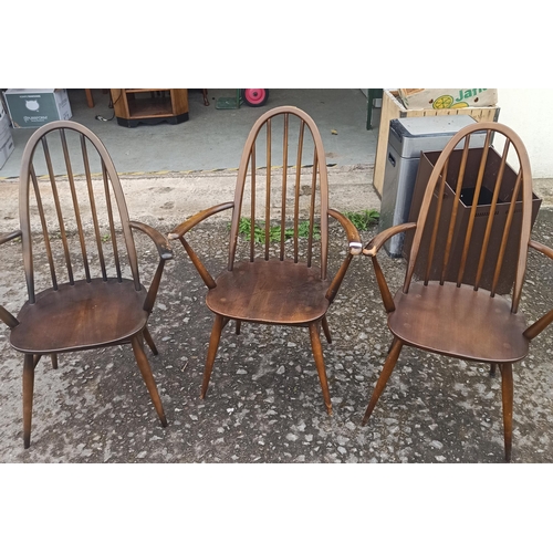 330 - Ercol Quaker Carver Chairs x 3 ( 1 slight damage to top of back)