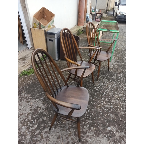 330 - Ercol Quaker Carver Chairs x 3 ( 1 slight damage to top of back)