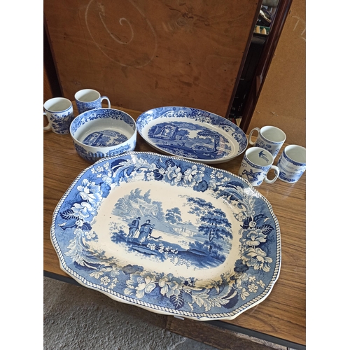 529 - Mixed Box of Spode Including Large Platter 52cm x 41cm , Serving Dishes and Mugs x 5