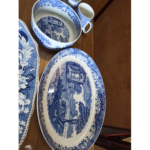 529 - Mixed Box of Spode Including Large Platter 52cm x 41cm , Serving Dishes and Mugs x 5