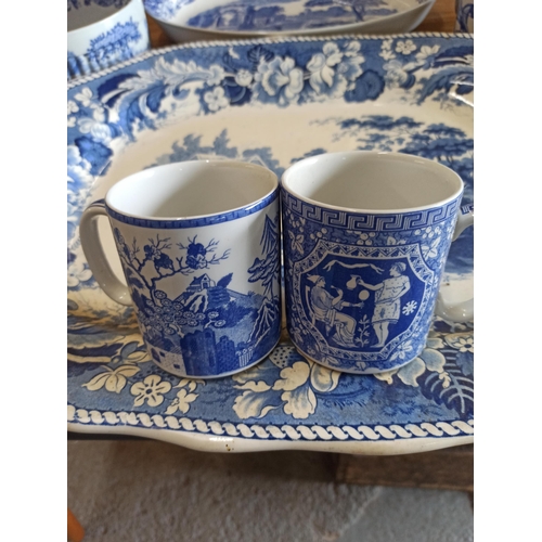 529 - Mixed Box of Spode Including Large Platter 52cm x 41cm , Serving Dishes and Mugs x 5