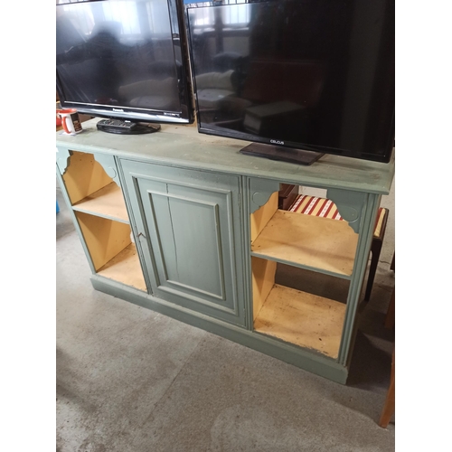 540 - Green Painted Shelf Unit with Lockable Cupboard 94 x 153 x 40cn