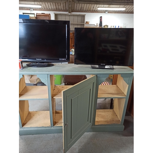 540 - Green Painted Shelf Unit with Lockable Cupboard 94 x 153 x 40cn