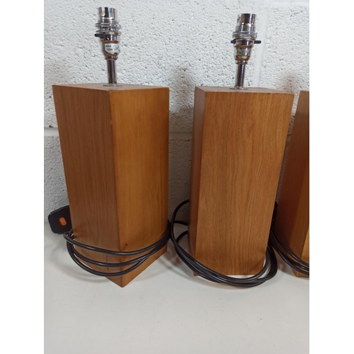 159 - 4 x Oak Pillar Lamps 38 x 11 x 11cm