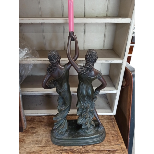 537 - Pair of Ladies Holding Candle Figurines 60 x 35 x 15cm - damage to leg