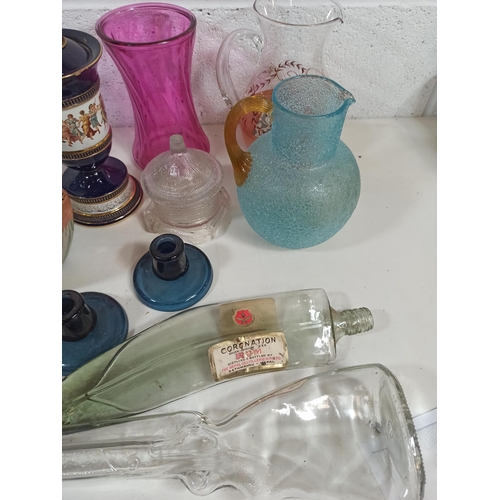 171 - Mixed Glassware, Vases, Jugs, Candle Sticks, Lamp and More