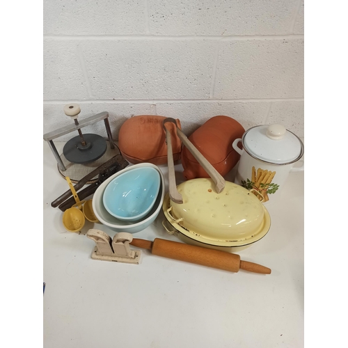 170 - Vintage Kitchen items Including Roasting Tin, Masher Knife, Sharpeners, Washing Tongs etc.