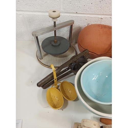 170 - Vintage Kitchen items Including Roasting Tin, Masher Knife, Sharpeners, Washing Tongs etc.