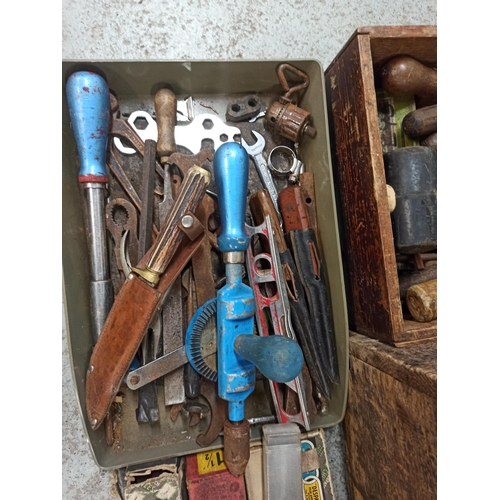 90 - Crate of Mixed Tools, Drill Bits, Hammers, Spanners and More