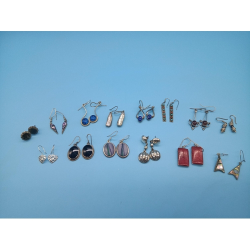 364 - A Quantity of Silver Earrings x 14 Pairs