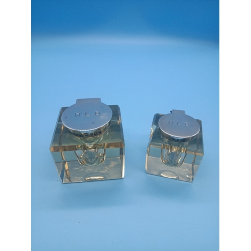 302 - Vintage Silver Inkwells 2 x - Monogrammed H.L.B