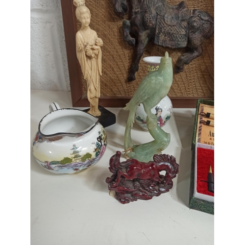 182 - A Selection of Chinese Items including Soapstone Carving, Cinnabar Carving and More