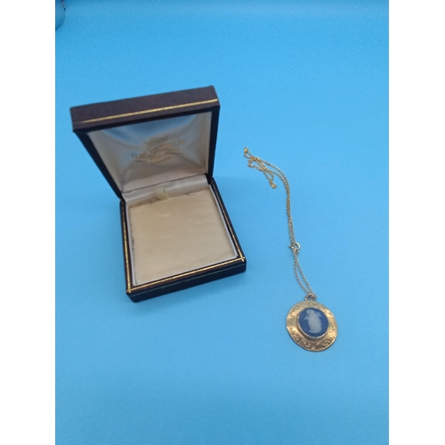 240 - A 9ct Gold (unmarked but tested) Wedgewood Jasperware Pendant (4.2 Grams) on a Gilt Chain