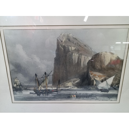 386 - Gibraltar 1830's David Roberts Print 76 x 56cm in Frame