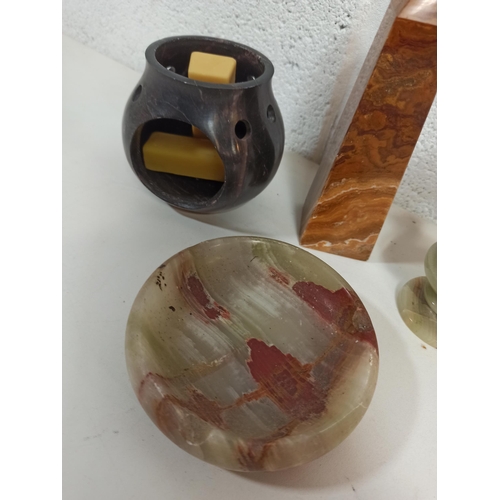 426 - Marble and Soapstone items including Bowl, Candle Holder, Vase and other