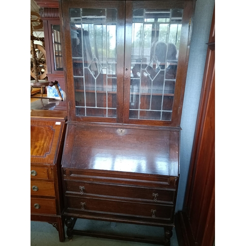 637 - Library Bureau with Leaded Glass Doors 90cm W x 200cm H x 40cm D