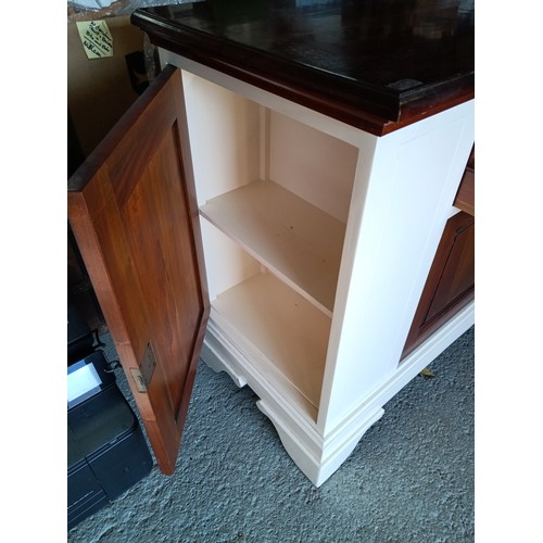 645 - High Quality Solid Wood Sideboard with Factory Painted Cream Frame and Mahogany Finished Doors - Loc... 