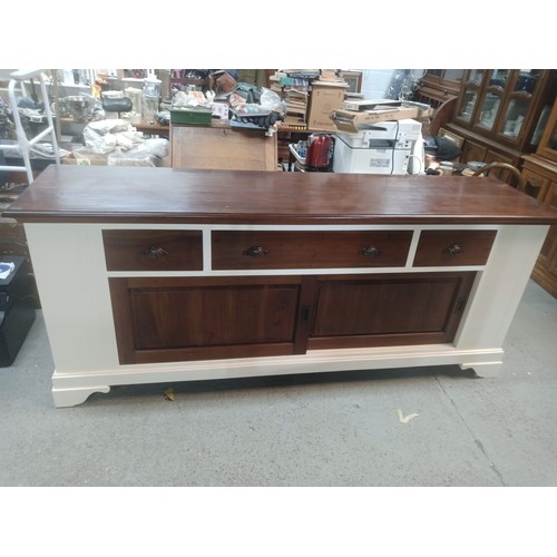 645 - High Quality Solid Wood Sideboard with Factory Painted Cream Frame and Mahogany Finished Doors - Loc... 