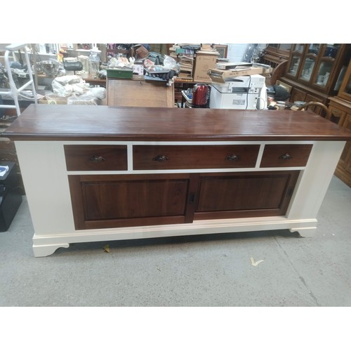 645 - High Quality Solid Wood Sideboard with Factory Painted Cream Frame and Mahogany Finished Doors - Loc... 