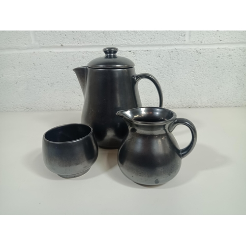 822 - A Prinknash Pewter Lusterware Coffee Pot, Milk Jug and Sugar Bowl