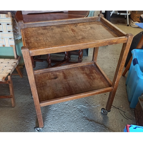 845 - Antique Oak Trolley 82cm x 65cm x 43cm