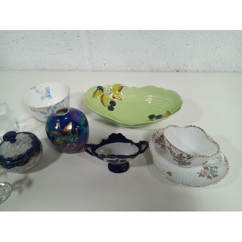 859 - A Carltonware Dish, Crown Devon Vase and Other China and Glass Ornaments