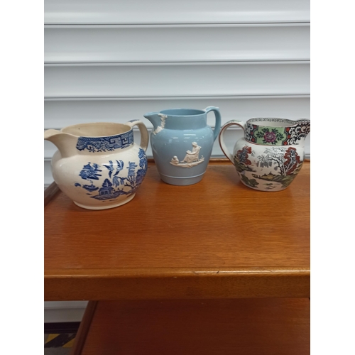 110 - Vintage Ming,  Wedgewood Jasperware and Willow Jugs (x3)