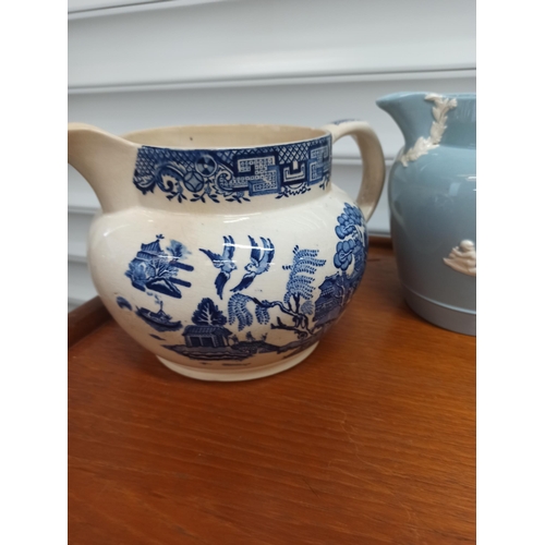 110 - Vintage Ming,  Wedgewood Jasperware and Willow Jugs (x3)