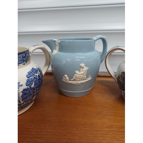 110 - Vintage Ming,  Wedgewood Jasperware and Willow Jugs (x3)