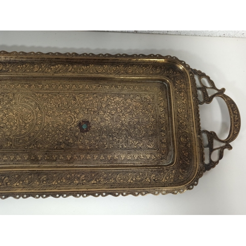 90 - A Vintage Indian Brass Serving Tray 73cm x 20cm