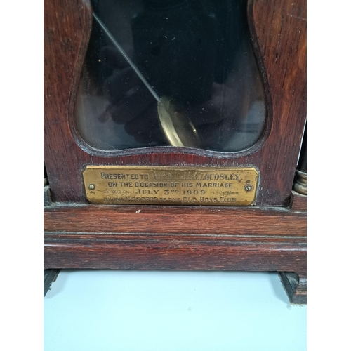 75 - A Mahogany Cased 8-Day Mantle Clock Dedicated to Lieut. J Cloudsley on His Marriage 1909