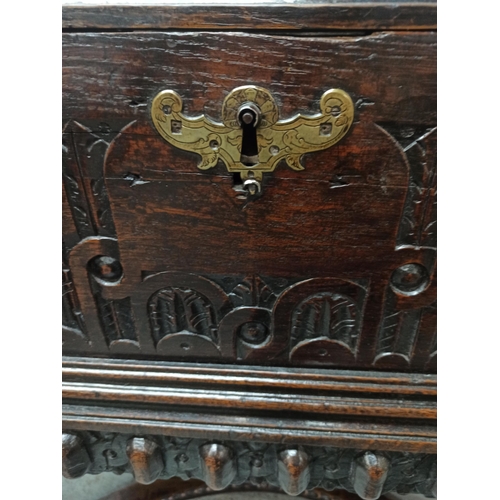 4 - Antique Carved Oak Chest on Carved Stand 82 x 92 x 57cm