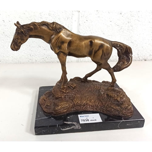 117 - Beautiful Bronze Horse Sculpture on Marble Base ( small chip on base)