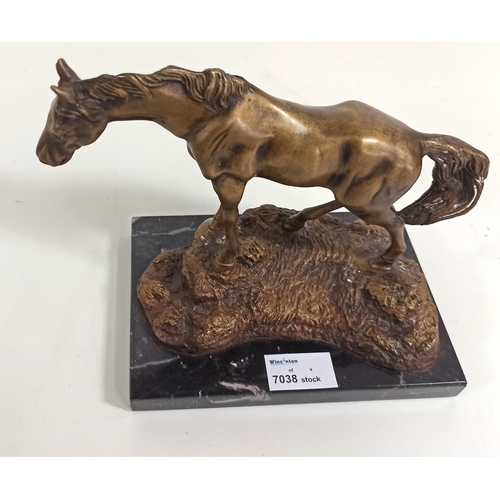 117 - Beautiful Bronze Horse Sculpture on Marble Base ( small chip on base)