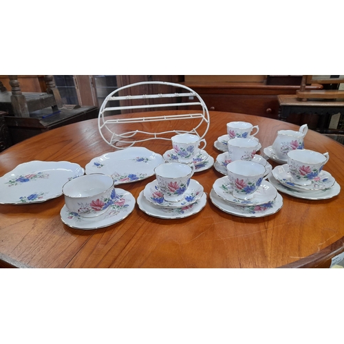 124 - Royal Albert Friendship Sweet Pea Tea Set- 6 x Cups, 6 x Saucers, 6 x Cake Plates, 1 x Creamer and P... 