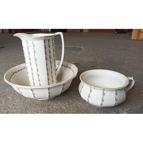 146 - Vintage Wash Bowl and Jug with Matching Chamber Pot - Pink Rose Decoration