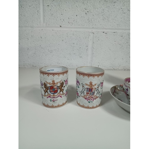 103 - A Pair of 19th Century Samson Porcelain Mugs with Armorial Decoration Plus Other Exportware